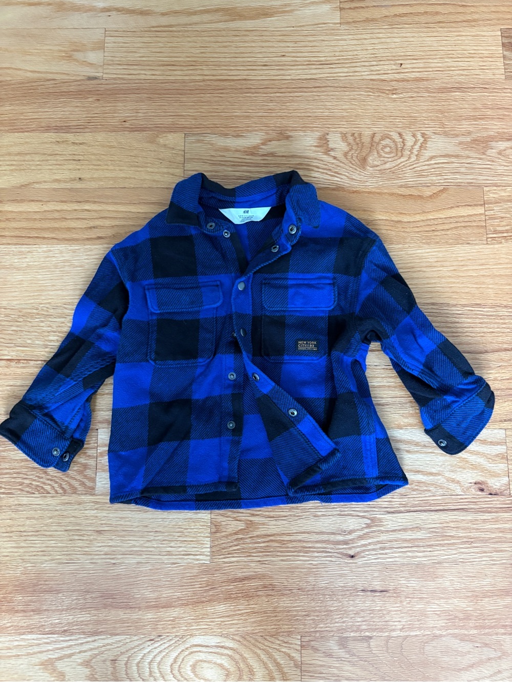 H & M Blue & Black Plaid Button-Up Shirt Jacket - Kids
